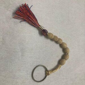 Short Wooden Beaded Keyring Handmade Tan Beaded Keychain New keyholder